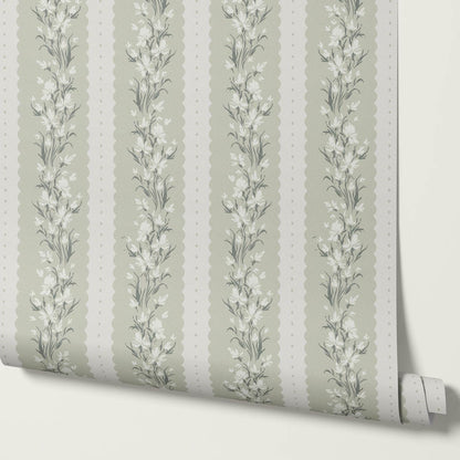 Francesca Blooming Stripes Sage Wallpaper
