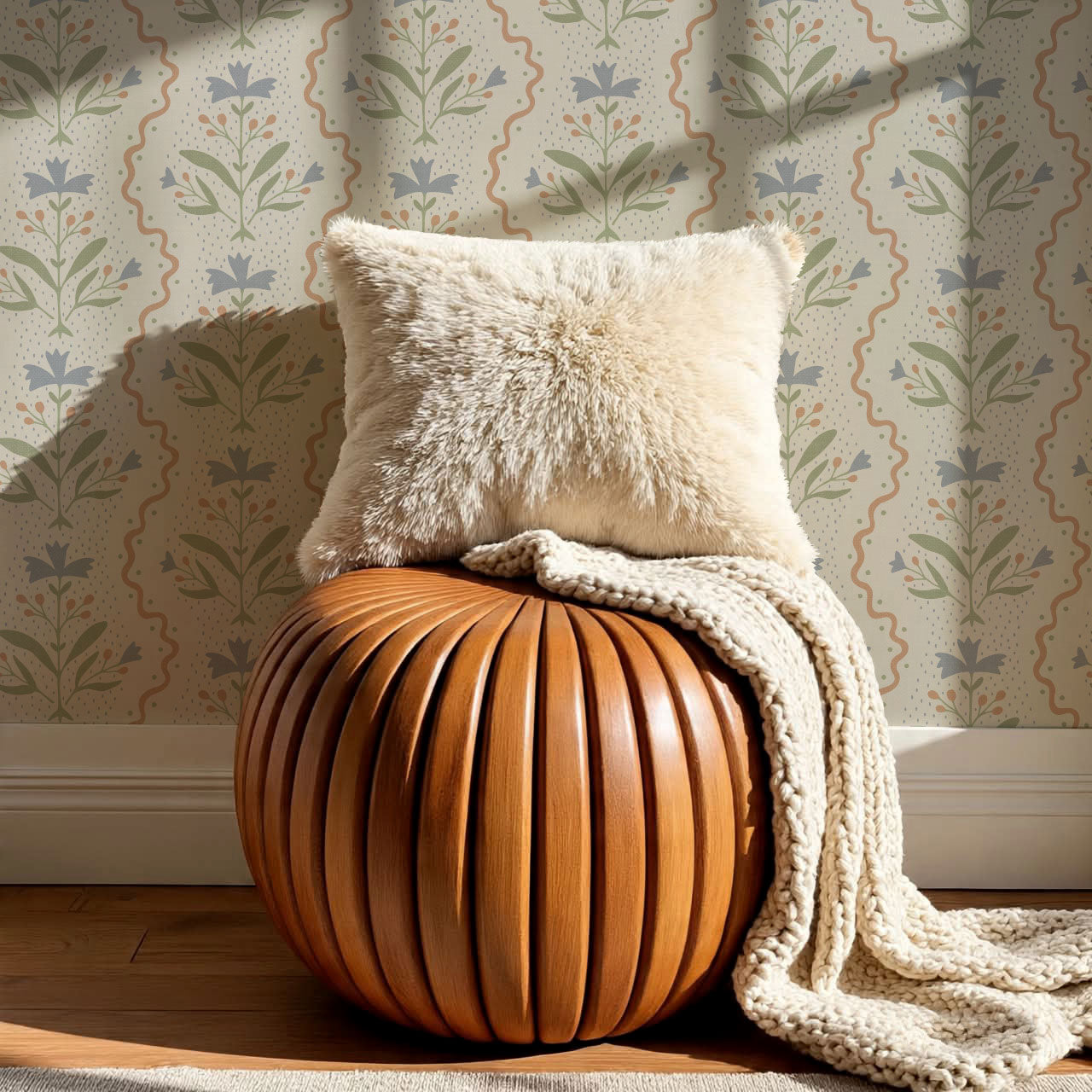 Freya Vertical Blooms Antique Wallpaper