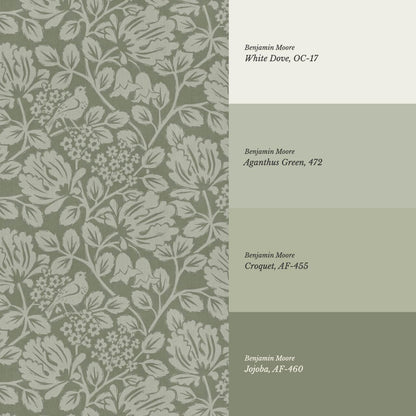 Gabriella Boho Birds and Floral Vines Forest Wallpaper