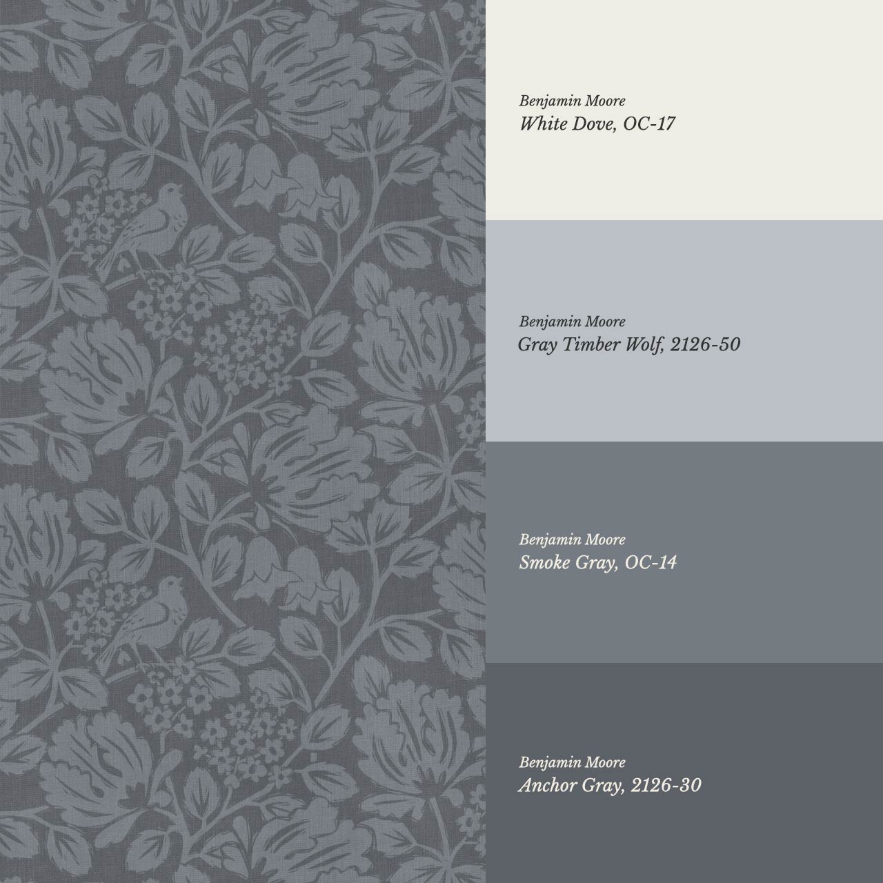 Gabriella Boho Birds and Floral Vines Slate Wallpaper