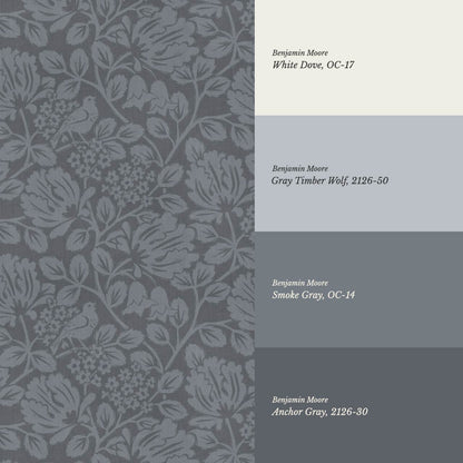 Gabriella Boho Birds and Floral Vines Slate Wallpaper