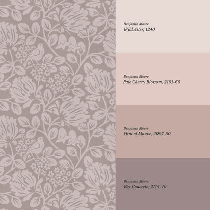 Gabriella Boho Birds and Floral Vines Mauve Wallpaper