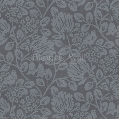Gabriella Boho Birds and Floral Vines Slate Wallpaper