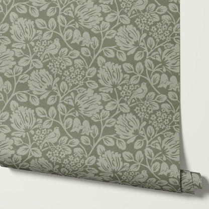 Gabriella Boho Birds and Floral Vines Forest Wallpaper