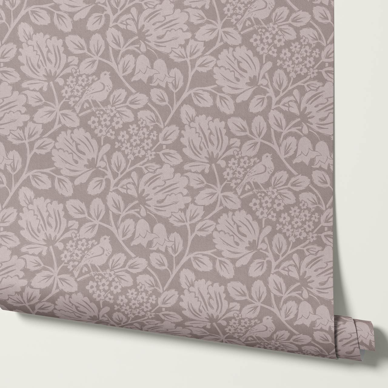 Gabriella Boho Birds and Floral Vines Mauve Wallpaper