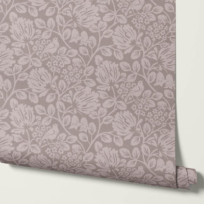 Gabriella Boho Birds and Floral Vines Mauve Wallpaper
