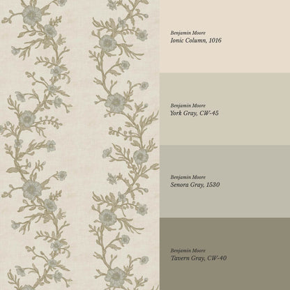 Ina Flowering Vine Oyster Olive Wallpaper
