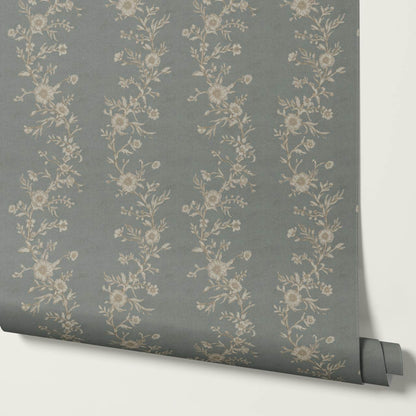 Ina Flowering Vine Sea Foam Taupe Wallpaper