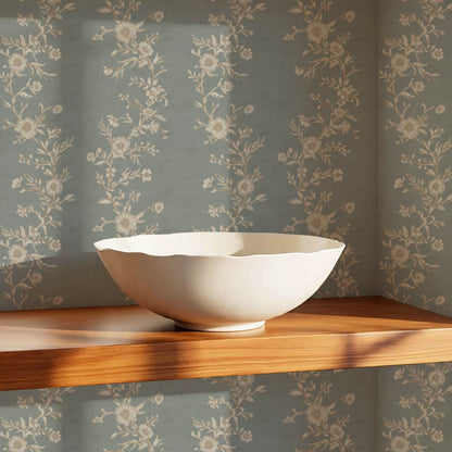 Ina Flowering Vine Sea Foam Taupe Wallpaper