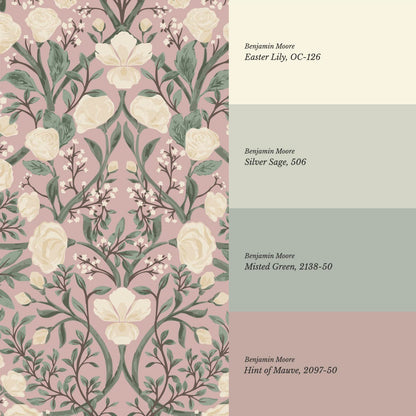 Galena Rose Vines Mauve Sage Wallpaper