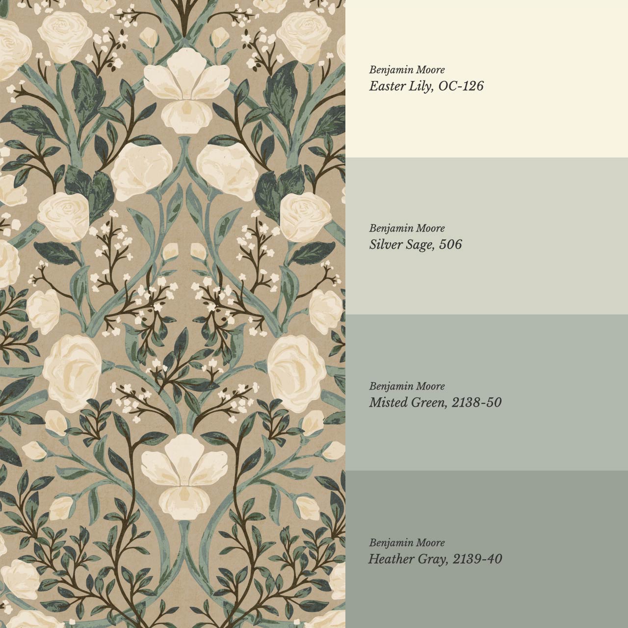 Galena Rose Vines Tan Forest Wallpaper