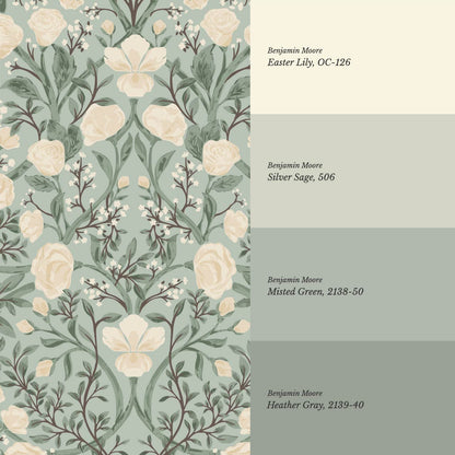 Galena Rose Vines Sage Cream Wallpaper