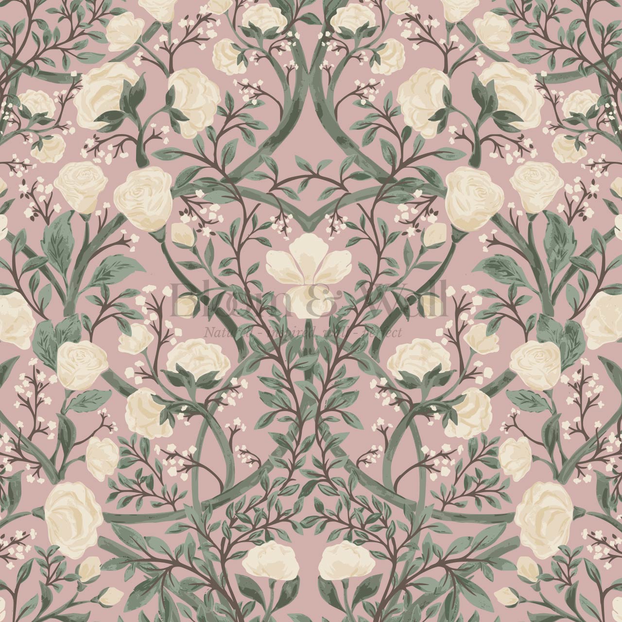 Galena Rose Vines Mauve Sage Wallpaper