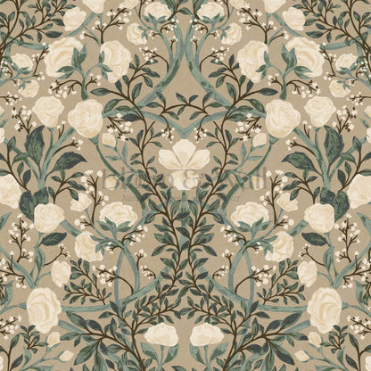 Galena Rose Vines Tan Forest Wallpaper