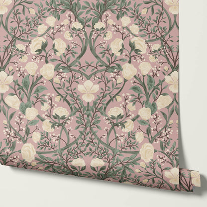 Galena Rose Vines Mauve Sage Wallpaper