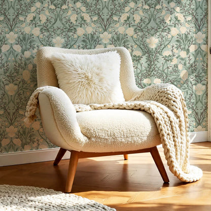 Galena Rose Vines Sage Cream Wallpaper