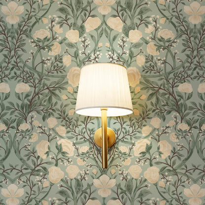 Galena Rose Vines Sage Cream Wallpaper