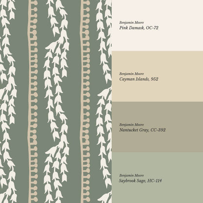 Genevieve Folk Vine Stripe Fern Wallpaper