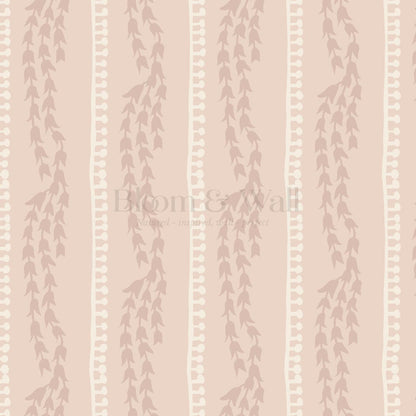 Genevieve Folk Vine Stripe Blush Wallpaper