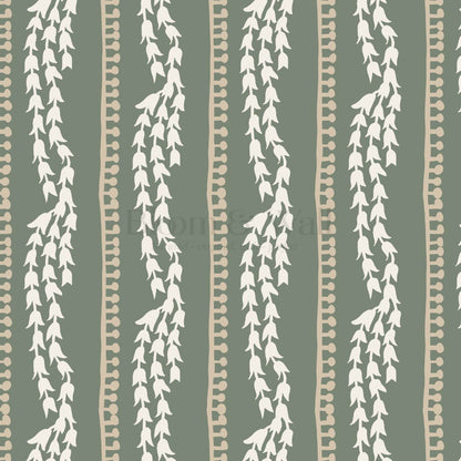 Genevieve Folk Vine Stripe Fern Wallpaper