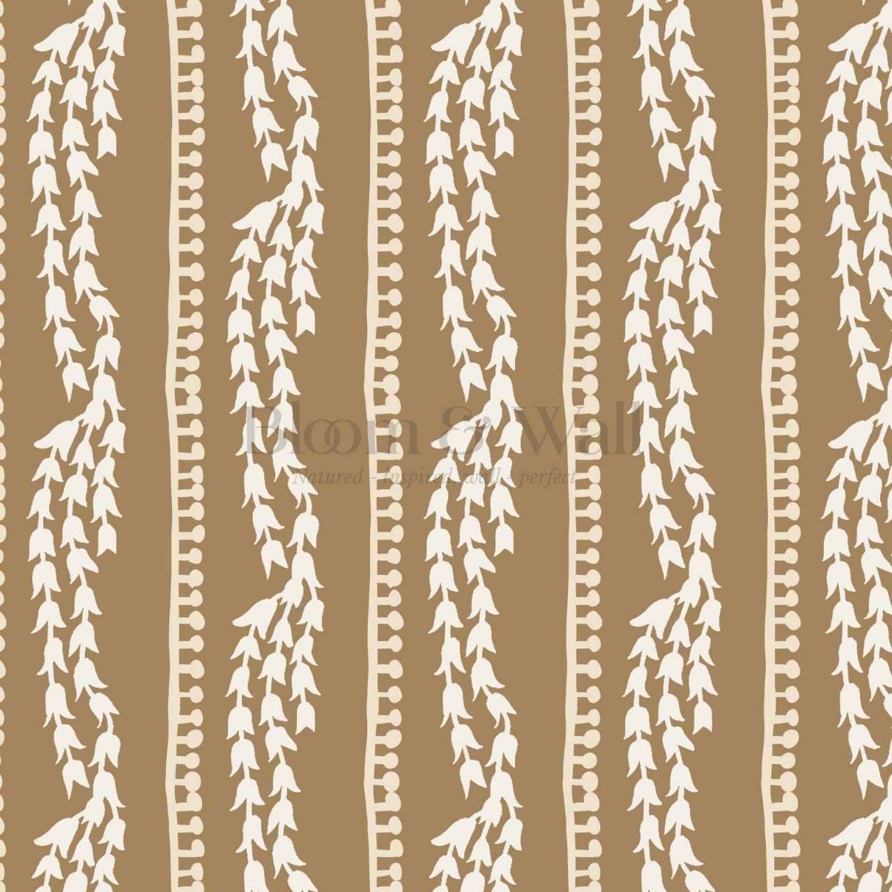 Genevieve Folk Vine Stripe Parchment Wallpaper