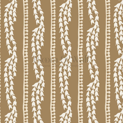 Genevieve Folk Vine Stripe Parchment Wallpaper