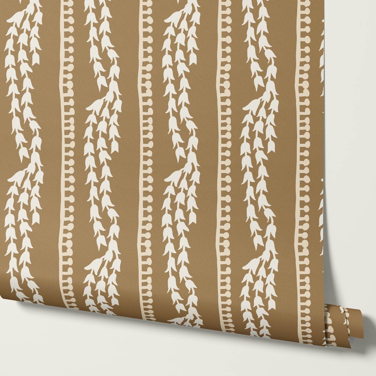 Genevieve Folk Vine Stripe Parchment Wallpaper