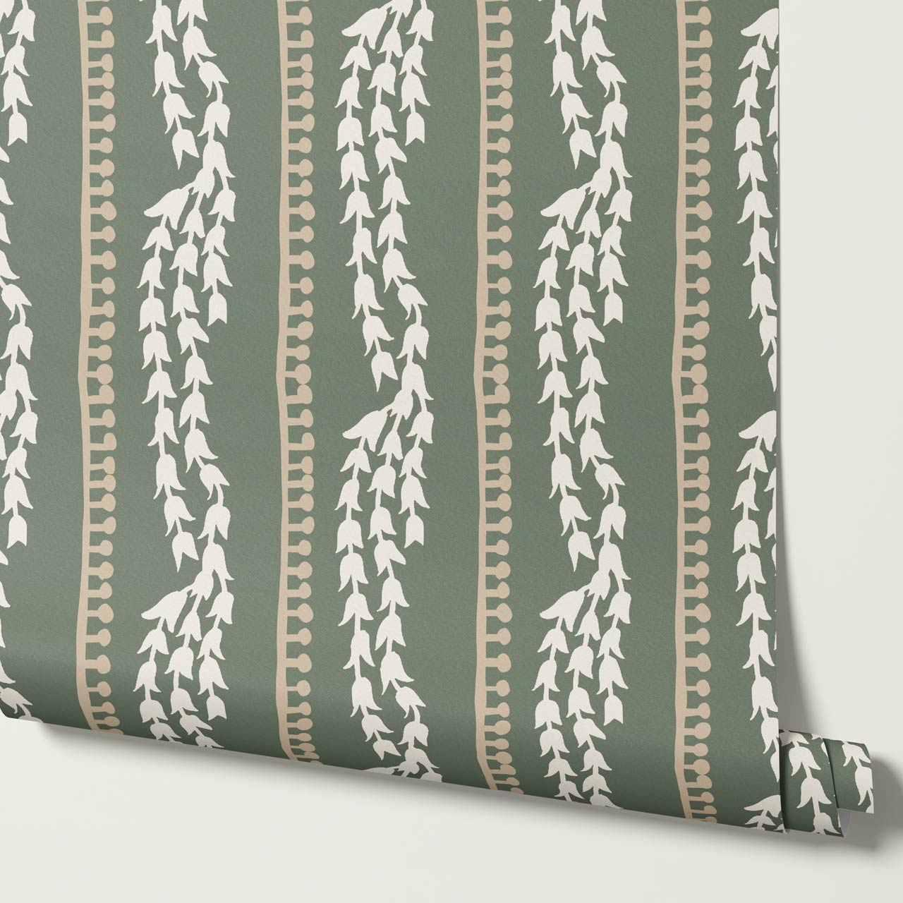 Genevieve Folk Vine Stripe Fern Wallpaper