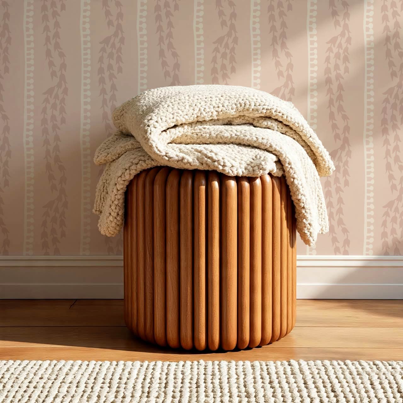 Genevieve Folk Vine Stripe Blush Wallpaper