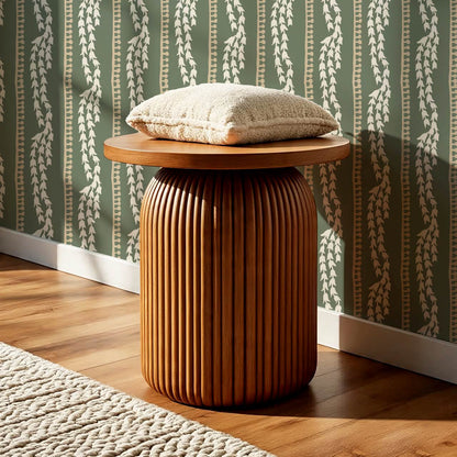 Genevieve Folk Vine Stripe Fern Wallpaper