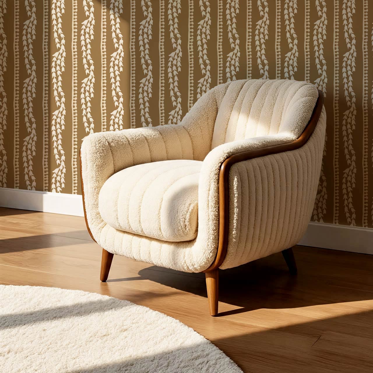 Genevieve Folk Vine Stripe Parchment Wallpaper