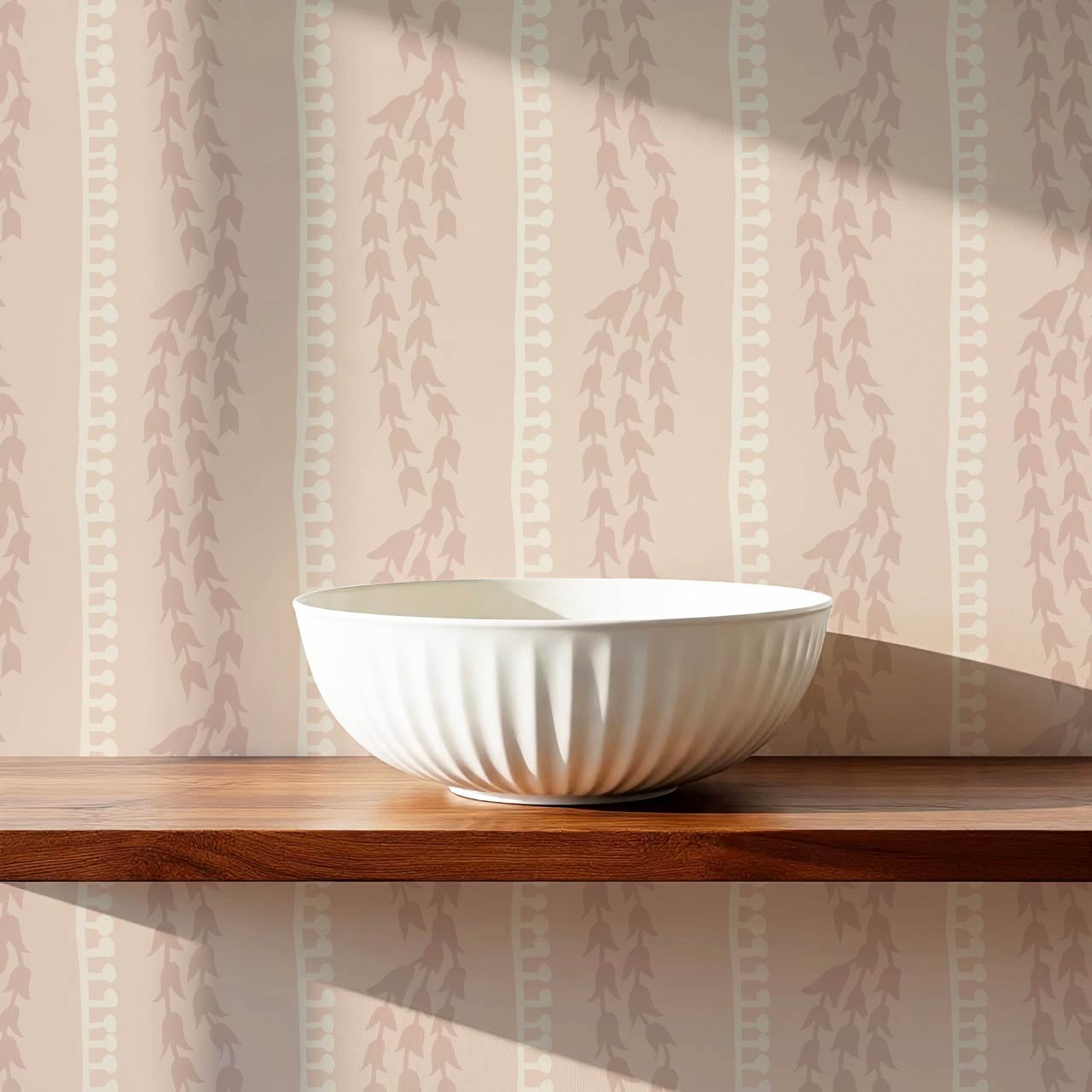 Genevieve Folk Vine Stripe Blush Wallpaper