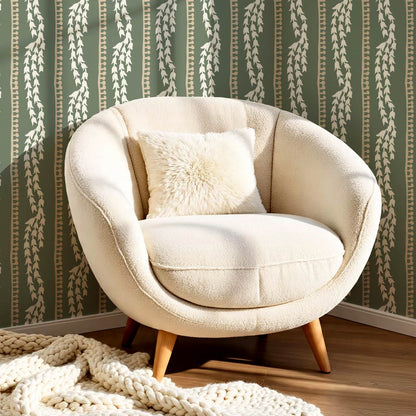 Genevieve Folk Vine Stripe Fern Wallpaper