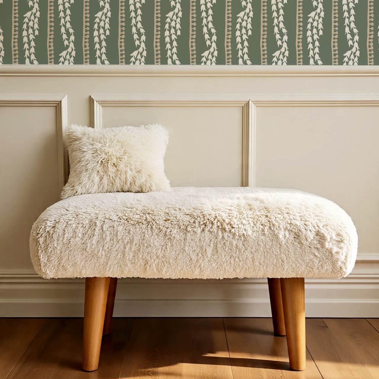 Genevieve Folk Vine Stripe Fern Wallpaper
