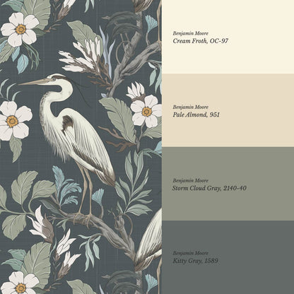 Genoveva Herons Slate Sage Ivory Wallpaper