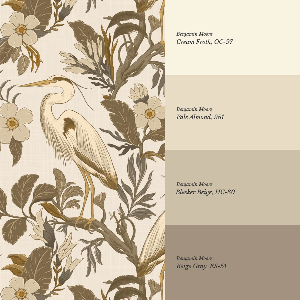 Genoveva Herons Ivory Deep Olive Ochre Wallpaper