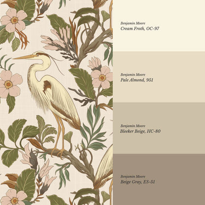 Genoveva Herons Ivory Pale Blush Olive Wallpaper