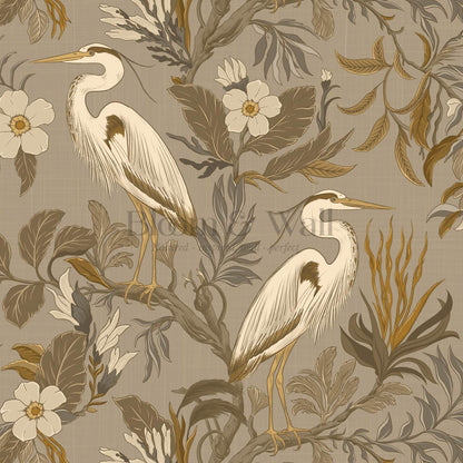Genoveva Herons Autumn Brown Cream Wallpaper