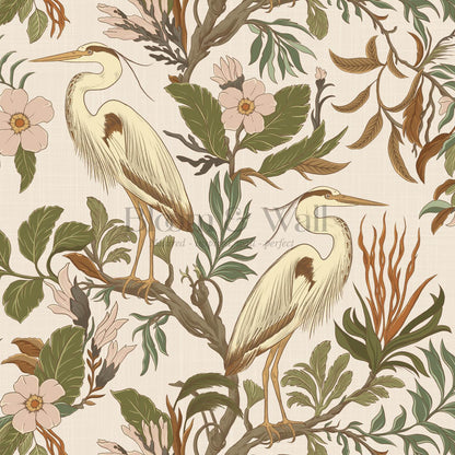 Genoveva Herons Ivory Pale Blush Olive Wallpaper