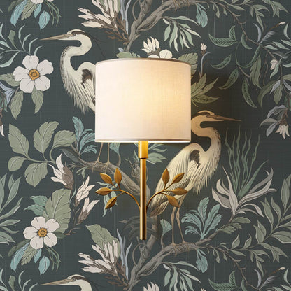 Genoveva Herons Slate Sage Ivory Wallpaper