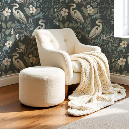 Genoveva Herons Slate Sage Ivory Wallpaper