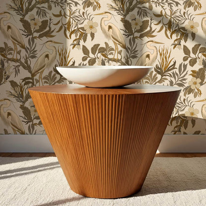 Genoveva Herons Ivory Deep Olive Ochre Wallpaper