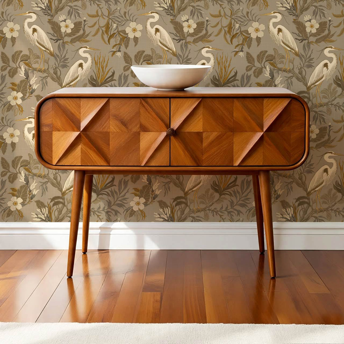 Genoveva Herons Autumn Brown Cream Wallpaper