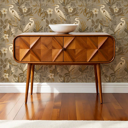Genoveva Herons Autumn Brown Cream Wallpaper