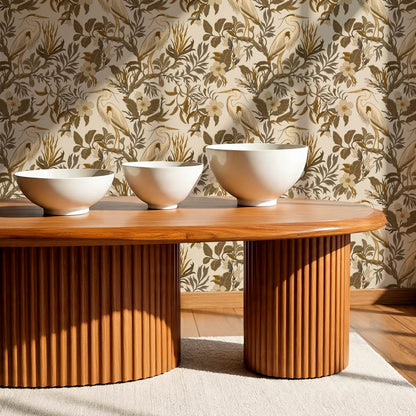 Genoveva Herons Ivory Deep Olive Ochre Wallpaper