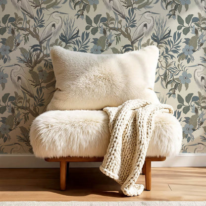 Genoveva Herons Bone Gray Sky Olive Wallpaper