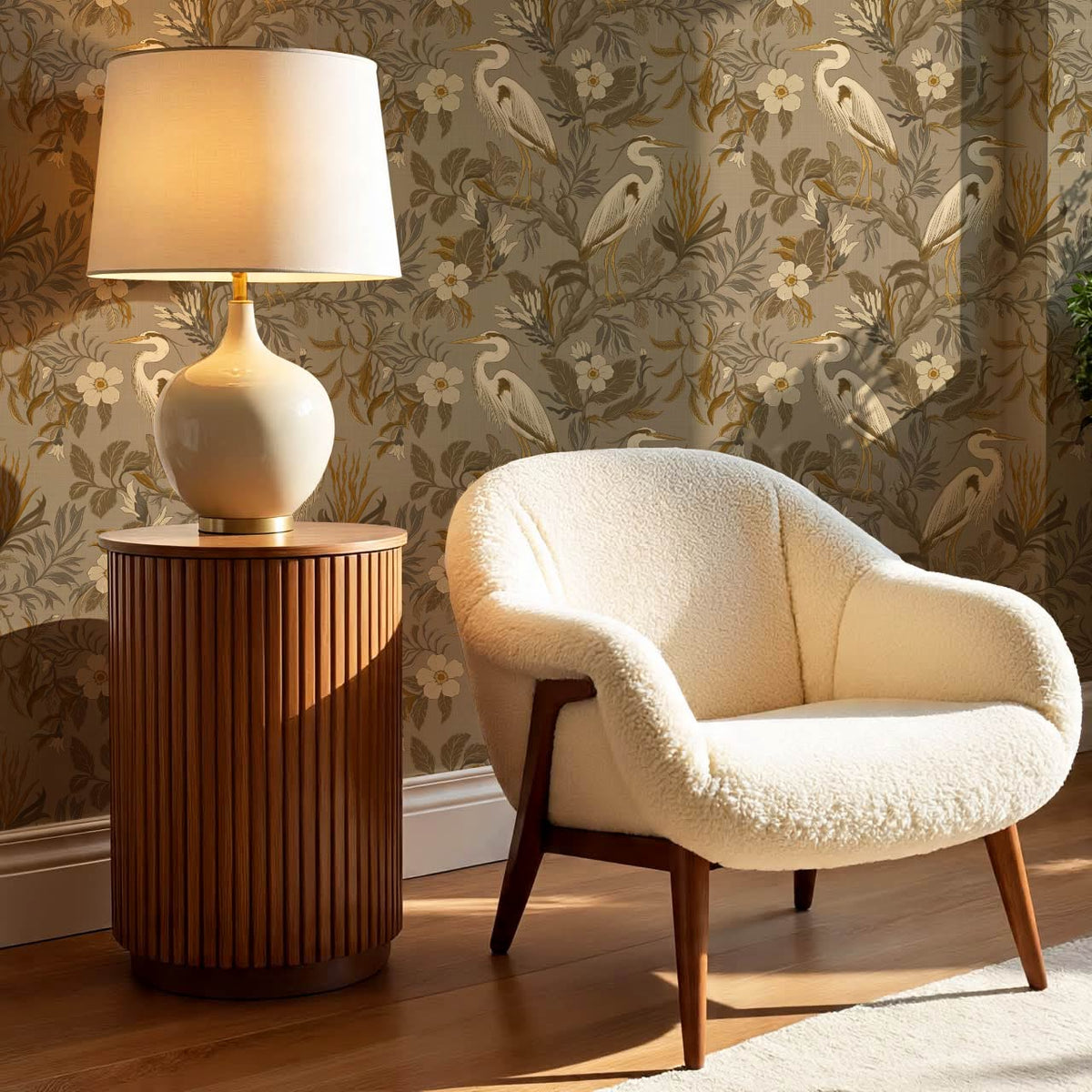 Genoveva Herons Autumn Brown Cream Wallpaper