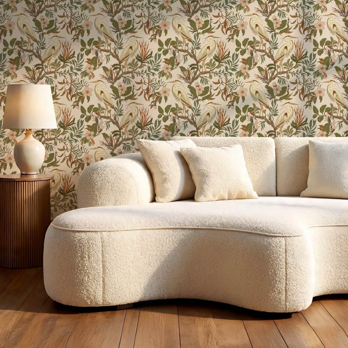 Genoveva Herons Ivory Pale Blush Olive Wallpaper
