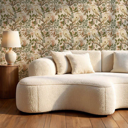 Genoveva Herons Ivory Pale Blush Olive Wallpaper