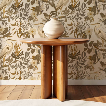 Genoveva Herons Ivory Deep Olive Ochre Wallpaper